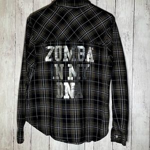 Zumba In My DNA Button Down Flannel Shirt - Spicy Small